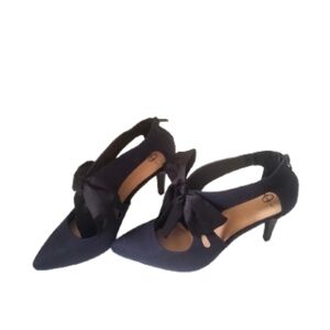 Joey-O Navy Bliss Pin Striped Heels with Bow Detail